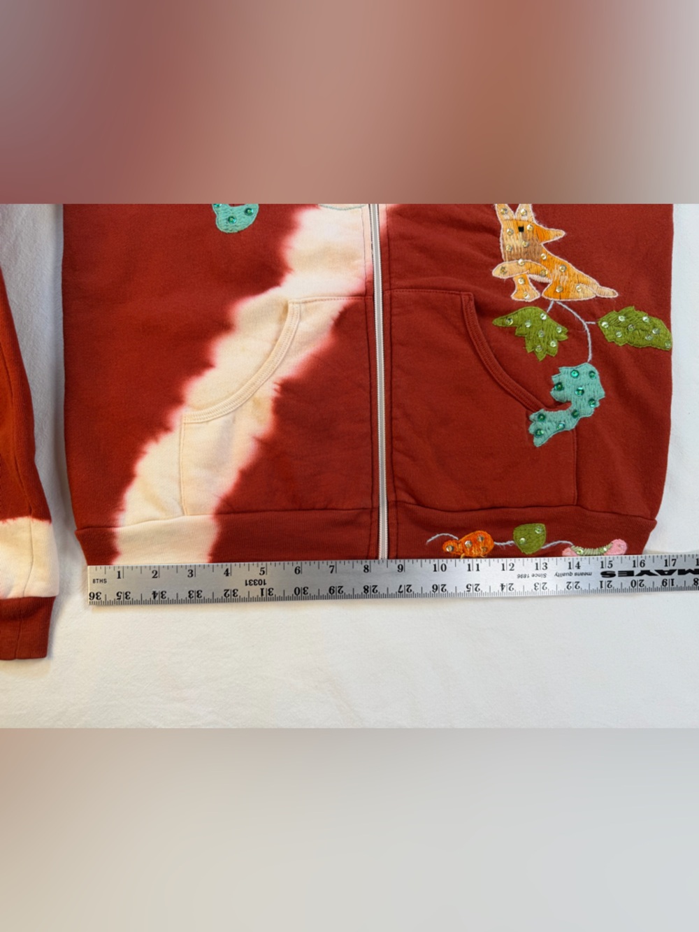 Switch Women’s Boho Tie Dye Embroidered Full Zip Cotton Hoodie Large - Picture 8 of 11